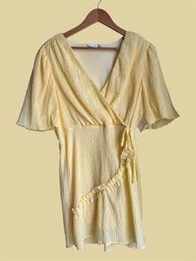 Vila Butter Yellow Puff Sleeve Midi Dress Size EU 42 US L